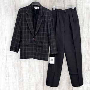 NWT Christian Dior Vintage 80s Plaid Blazer High Waist Pleated Pants Suit USA 4